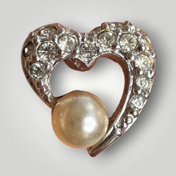 Vintage Swarovski Heart Earrings Crystal Pearl Rhinestone 14K Gold Posts - Picture 2 of 6